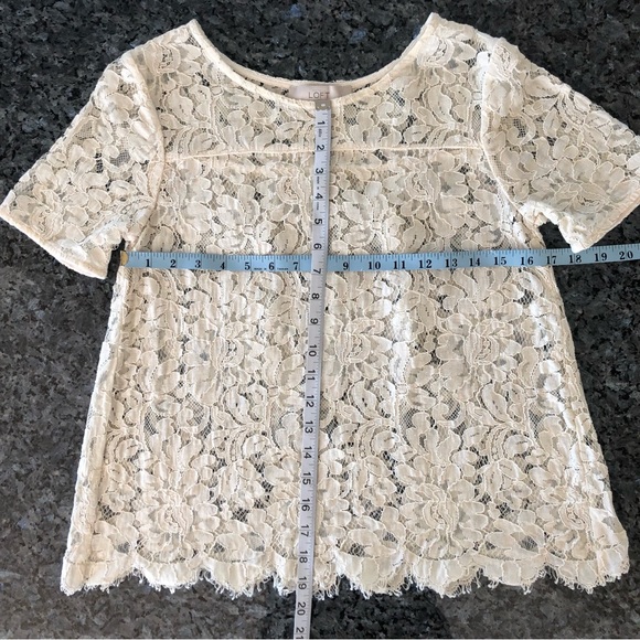 LOFT Cream Lace Floral Short Sleeve Top - Picture 12 of 16